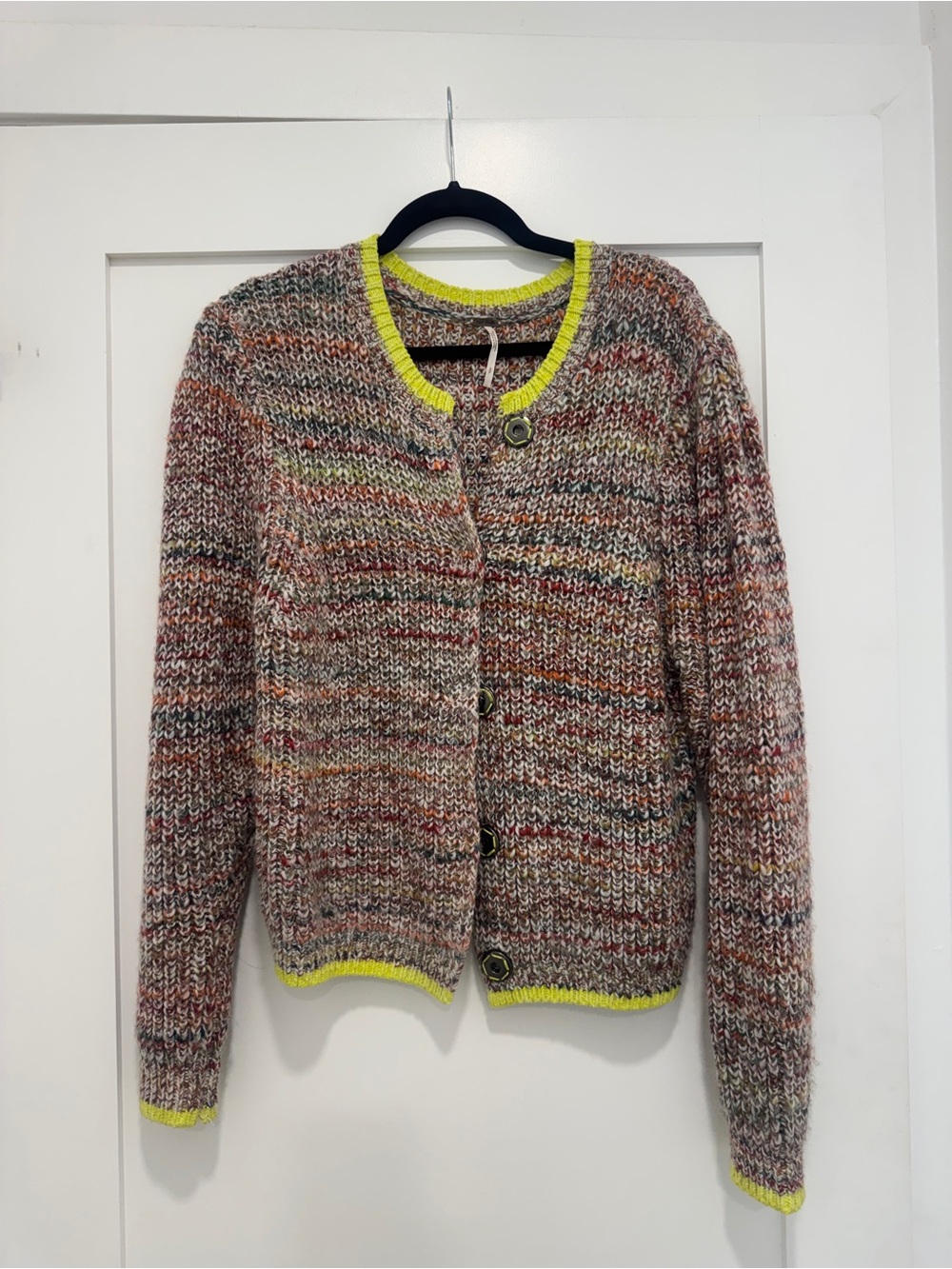 Free People Multicolor Knit Cardigan with Neon Yellow Trim - Picture 2 of 6